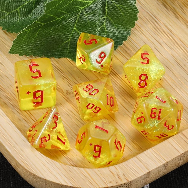CiaraQ DND Polyhedral Dice Set with Dice Bag for Dungeons and Dragons RPG MTG Role Playing Table Games (Yellow + Glitter + Red Font) - Image 5